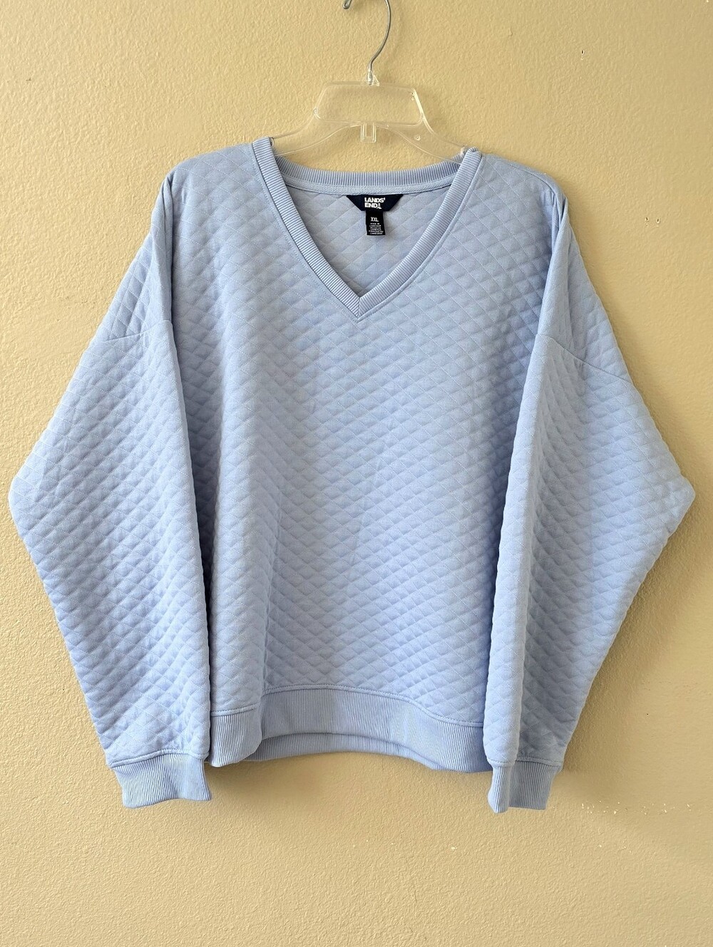Lands End Womens Plus Size Blue Quilted V-Neck Sweater - Size XXL